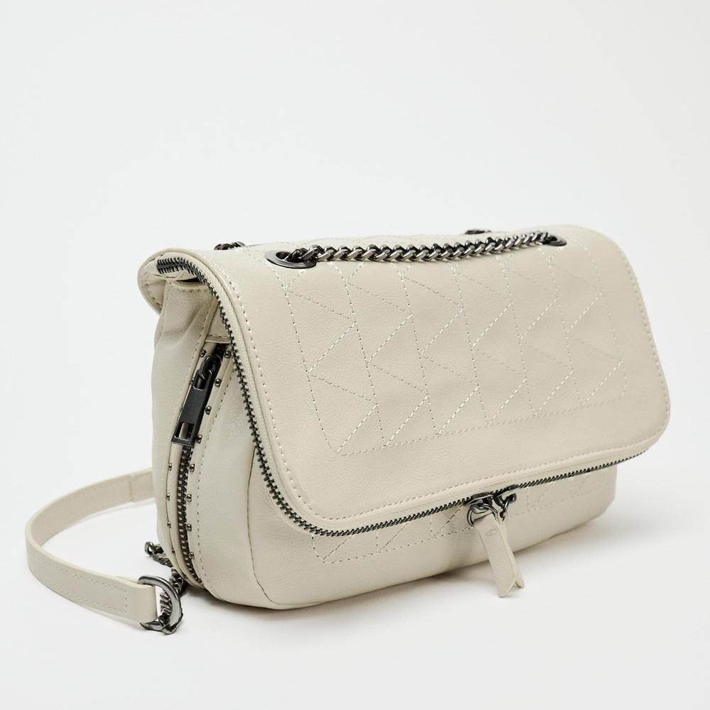 ZARA Cream Quilted Chain-Handle Shoulder Bag - Picture 10 of 12